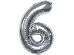 (image for) 6Pcs Silver Numbers 6 Air-Filled Foil Balloons Party Decor