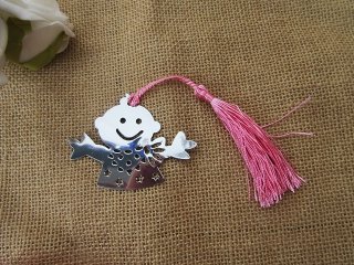 12Pcs Silver Baby Girl Figure Bookmark w/Pink Tassel Baby Shower