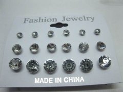 1Bag X 12Sheets Clear Rhinestone Earring Studs 3 Sizes