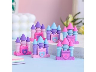 48Pcs Castle Shaped Erasers Children School Use Mixed