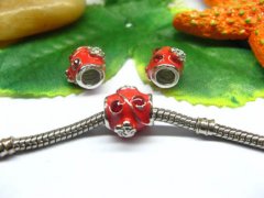 10 European Red Barrel Enamel Thread Bead w/Rhinestone 10 European Red Barrel Enamel Thread Bead w/Rhinestone