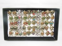 50 Metal Skulls with Stone Fashion Rings Assorted