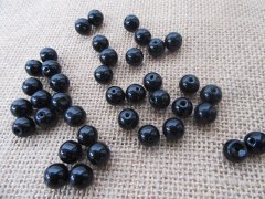 300Pcs Round Black Loose Glass Beads 10mm Dia.