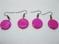 60pairs Fashion Deep Pink Round Sea Shell Earrings
