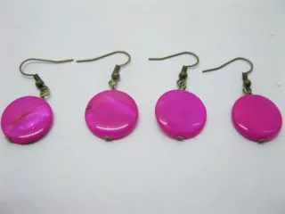60pairs Fashion Deep Pink Round Sea Shell Earrings
