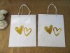 12Pcs White Gift Bag w/Golden Heart Design Paper Bag Gift Bag