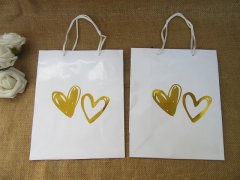 12Pcs White Gift Bag w/Golden Heart Design Paper Bag Gift Bag