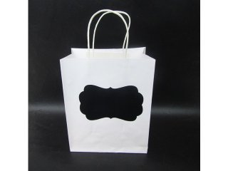 6Pcs Medium Kraft Paper White Retro Paper Craft Gift Bag w/Black
