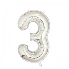 6X Silver Numbers 3 Air-Filled Foil Balloons Party Wedding Decor