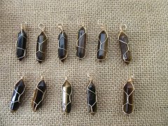 10 Gold Wire Wrapped Tiger Eye Pendant Hexagon Prism Beads Charm 10 Gold Wire Wrapped Tiger Eye Pendant Hexagon Prism Beads Charm
