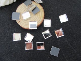 500Pcs Square Cube 15mm Glass Mirror Beads Decor Iron On Flat Ba