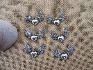 100Pcs New Winged Heart Beads Charms Pendants Jewellery Findings