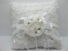 1X White Square Wedding Ring Pillow w/case under Rose 1X White Square Wedding Ring Pillow w/case under Rose
