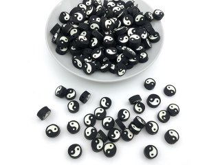 200Pcs Yin Yang Tai Chi Polymer Clay Spacer Loose Beads 10mm