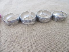 6Pcs Wide Tibetan Silver Bangle Bracelets Flower Design Jeweller