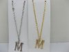 12 Silver&Golden Chain Necklace with Rhinestone Letter "M" Dangl