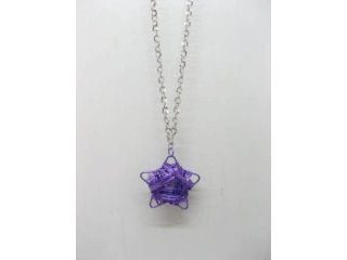 5X Chain Necklaces w/Purple Flower Pendant Iron Art