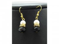 2x12Pairs Black Glass Earrings Golden Plated Hook