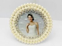 1X Rhinestone & Pearl Wedding Photo Frame - Round