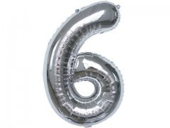 6Pcs Silver Numbers 6 Air-Filled Foil Balloons Party Decor