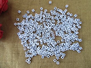 4Packs x 340Pcs White Plastic Cube Alphabet Beads 5x5mm