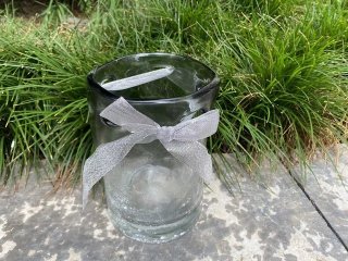 1Pc Artistic Ombre Gray Glass Vase w/Silver Bow Home Decor (image for) 1Pc Artistic Ombre Gray Glass Vase w/Silver Bow Home Decor