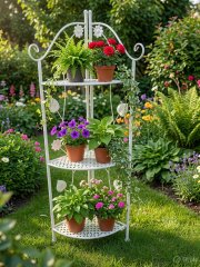 (image for) 1Set Shabby White Metal 3-Layer Corner Shelf Pot Display