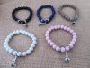 12Pcs Elastic Gemstone Beaded Bracelets w/Eiffel Tower Charm