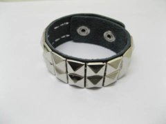 (image for) 10 Black Leatherette Double Nail Wristband Bracelets