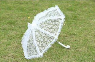 1X White Lace Wedding/Bridal Ruffle Parasol Umbrella