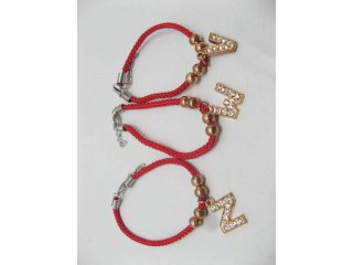 60 Assorted Red Knitted Bracelet w Letter Dangle