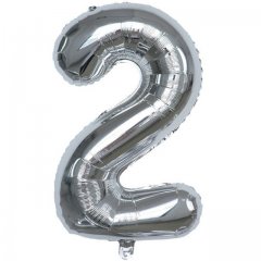 6Pcs Silver Numbers 2 Air-Filled Foil Balloons Party Decor