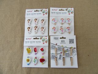 (image for) 12Sheets X 6Pcs Wooden Mini Pegs Photo Paper Clip Craft for Girl