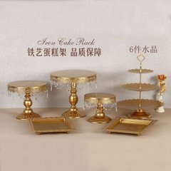 1Set 6Pcs Vintage Crystal Golden Dessert Cake Stand Display Rack