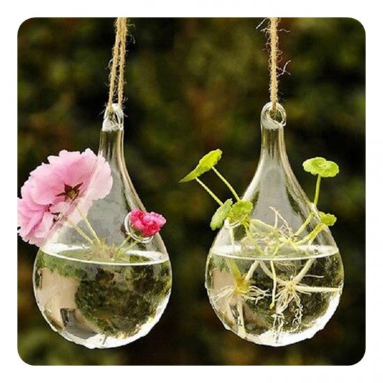 6Pcs Clear Hanging Glass Flower Plant Vase Holder - Click Image to Close