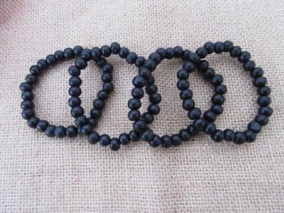 30Pcs Black Elastic Wooden Beaded Bracelets Wholesale