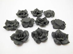 (image for) 195 Black Fimo Rose Flower Beads Jewellery Findings 2.5cm