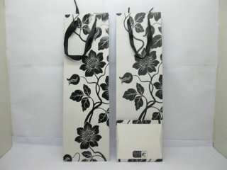 12X White Black Flower Wine Bottle Carrier Paper Gift Bags (image for) 12X White Black Flower Wine Bottle Carrier Paper Gift Bags