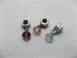 12 Alloy Thread European Beads with Crystal Dangle ac-sp555