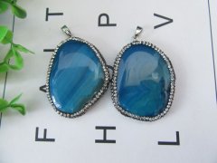 (image for) 4Pcs Natural Gemstone Charm Pendants with Rehinestone Mixed