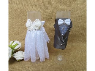 6Sets x 2Pcs Glass Cocktail Wine Cup Bride Groom Cover Wedding (image for) 6Sets x 2Pcs Glass Cocktail Wine Cup Bride Groom Cover Wedding
