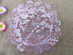 (image for) 100 Pink Scalloped Flower Edge Tulle Round Circles Wedding Favor