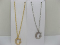 12 Silver&Golden Chain Necklace with Rhinestone Letter "G" Dangl 12 Silver&Golden Chain Necklace with Rhinestone Letter "G" Dangl
