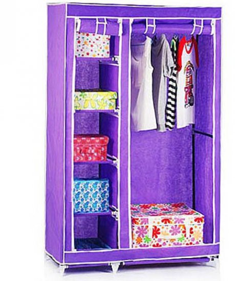 1X New 5-Shelves Storage Wardrobe w/Curtain Cover Purple - Click Image to Close