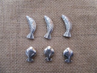 80Pcs Antique Silver Fish Beads Charm for Necklace Jewelry Makin