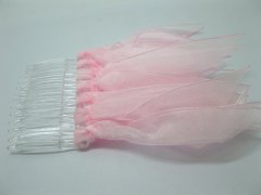 (image for) 1Pc Pink Bridal Hair Comb Headpiece w/Attached Organza Ribbon