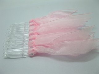 25 Pink Bridal Hair Comb Headpiece with Attached Organza Ribbon