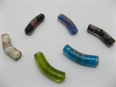 (image for) 100 Gold Foil Curved Tube Glass Beads Mixed Color