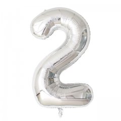 6X Silver Numbers 2 Air-Filled Foil Balloons Party Wedding Decor