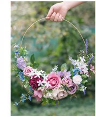 1Pc 50cm Dia Golden Circle Hoop Flower Display Table Stand